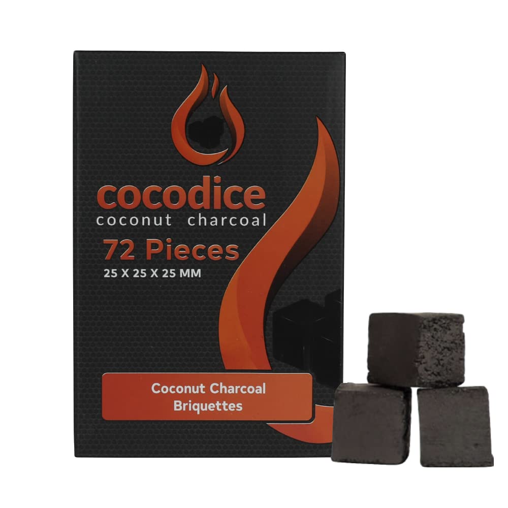 Shishazone Cocodice Premium Coconut Charcoal Cubes - 100% Natural 25mm, 1KG (72 Cubes) - Long-Lasting and Chemical-Free Charcoal