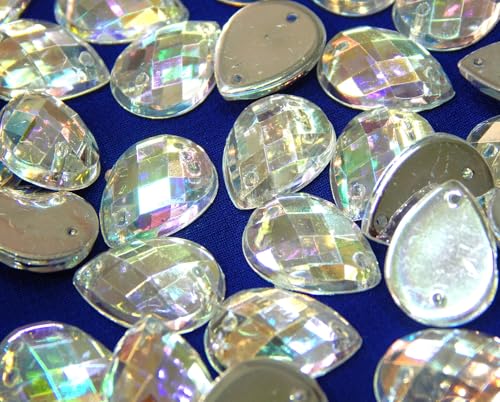 Perlin 100Stk. Strasssteine zum aufnähen Kristall AB Glitzersteine zum annähen Tropfen Set, 14x10 mm, Acrylsteine Crystal Flatback für Kleidungsstück Basteln Kleidung und Tasche Deko