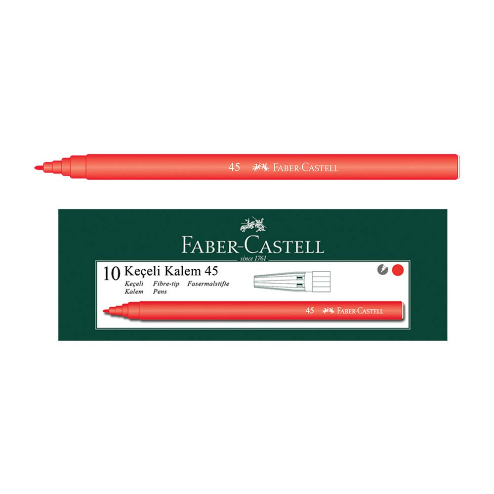 Faber-Castell İğne Uçlu Keçeli Kalem Seti, 10’lu, Kırmızı Renk, Havalandırmalı Kapak, Kağıt ve Karton Yüzeyler İçin Uygun
