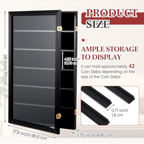 Image of Silipull Lighter Display Case Wall Mount Display Case for Lighter Detachable Wooden Cabinet W /98% UV Acrylic Door Lockable Spoon Storage Box Collection(Black Finish,42 Coin Slab,Coin Slab)