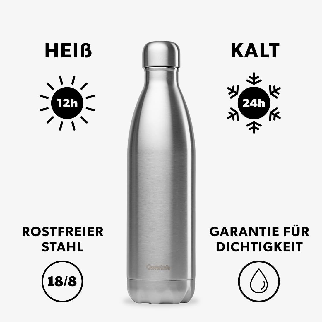 Qwetch - Trinkflasche Originals Edelstahl Isolierflasche 750ml - Thermosflasche 24h Kalt & 12h Heiß - Auslaufsicher, BPA-frei, Wiederverwendbar - Perfekt für Sport, Reisen, Büro & Wandern