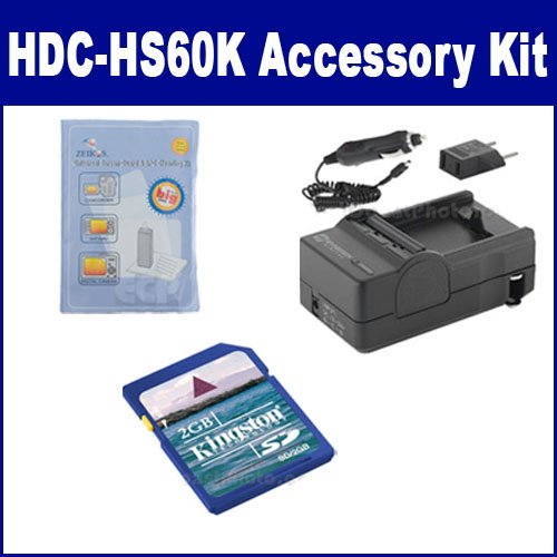 Synergy Digital Camcorder Accessory Kit, Compatible with Panasonic HDC-HS60K Camcorder - Kit includes: SDM-1529 Charger, KSD2GB Memory Card, ZELCKSG Care & Cleaning