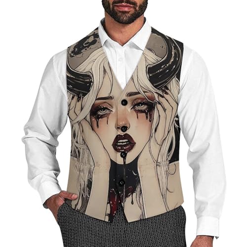 Devilish Woman Evil Gothic Men's Formal Suit Vest for Business Formal Or Casual Dress Waistcoat Wedding