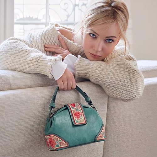 Image of EXOTIC Zenvira Artisan Satchel Bag with Embroidered Detailing, Structured Silhouette, Detachable Sling Strap Purse