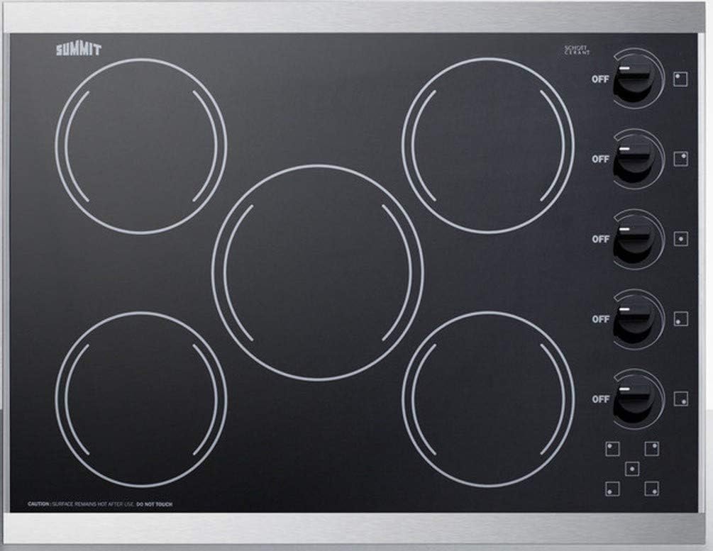 Summit 27" Electric Cooktop, 5 Burners, 230V Radiant Cooktop, Black- CRS5B13B