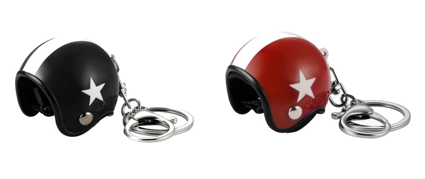 Porte-clés Moto Et Casque Ryaupy - Alliage Métal Rouge/Noir - Accessoire Déco Ou Cadeau - 2 Pièces