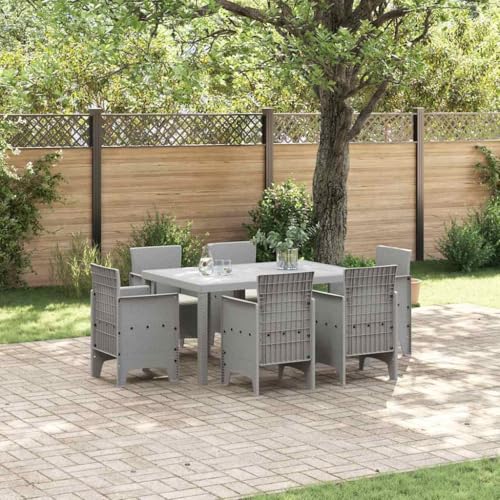 vidaXL 7 Piece Light Grey Rattan Garden Dining Set - All-Weather Outdoor Furniture - Image 3