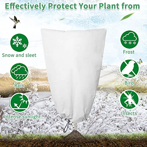 SISAY Plant Frost Protection Covers 82x120cm 2 Pcs Non-Woven Fabric Plant Antifreeze Cloth Winter Plant Fleece Frost Protection Covers Garden Plant Warming Jackets with Zipper and Drawstring - Image 3