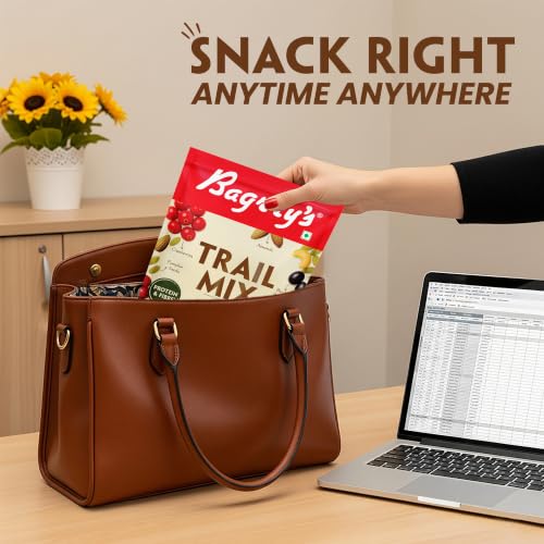 Image of Bagrry's Trail Mix 200g | 7 in 1 Ingredients | Californian Almonds | Cashews | Cranberries | Dates | Pumpkin Seeds | Green & Black Raisins | High Protein | Source of Fibre | Oil-Free | Non-Salted | Guilt-free Anytime Snack | Dry fruit mix | Mix nuts | Travel Friendly, Easy to Carry Snack