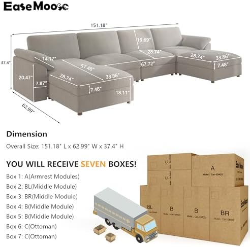 EASE MOOSE Modular Sectional Sofa,Oversized U Shape Sectional Couch with Ottoman,Wide Deep Modular Cloud Couch,Removable Cover - Thumbnail 5