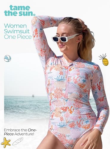 Tame the Sun Long Sleeve Swimsuits for Women - One Piece Tummy Control, UPF 50+ Bathing Suit - Rash Guard, Zipper Swimwear2