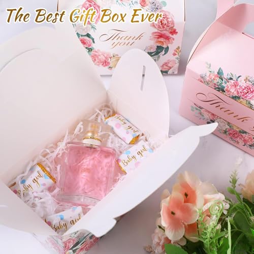 Thank You Boxes for Favors Floral Treat Boxes 6 x 3.5 x 3.5 Inch, White Pink Floral Cardboard Gift Box Tea Party Favor Candy Cookie Container for Wedding Birthday Celebration(24 Pcs) - Thumbnail 4