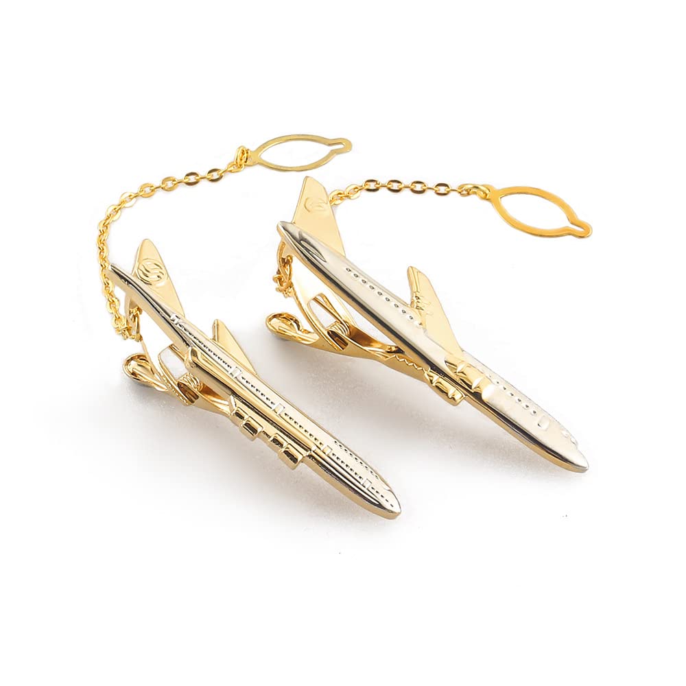 Chamvino 2PCS business men's golden airplane tie clip Metal electroplating High -end men's tie clip