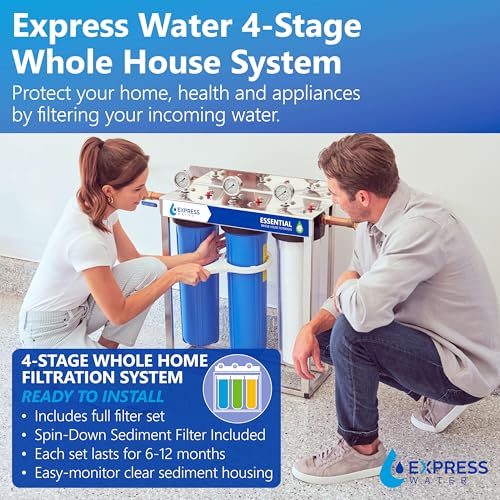 Image of Express Water Whole House Water Filter System | ESSENTIAL | 3 Stage Whole Home Filter, Top-Tier Filters Produce Overachieving H2O, Significantly Reduces Chlorine & Sulfur Smell /Taste, Healtheir Skin