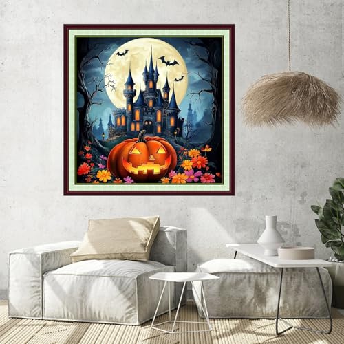 Image of Foxhool Stamped Cross Stitch Kits,11CT Printed Cross Stitch Pattern Full Embroidery Kits for Beginner Needlepoint Kits-Moonlight Magic House 18x18 inch