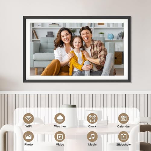 Image of Large Digital Photo Frame 15.6-inch Electronic Photo Frame - Smart Photo Display FHD 1080P IPS Touch Screen, 32GB, Wall Mountable, Send Photos Videos Via App, Email, Best Gifts Choice for Mom and Dad