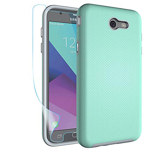 NiuBox Galaxy J7 V 2017 Case,Galaxy J7 Perx Case,Galaxy J7 Prime / J7 Sky Pro/Halo Case with Screen Protector, Armor Shock Absorption Protective Phone Case for Samsung Galaxy J7V 2017-Turquoise
