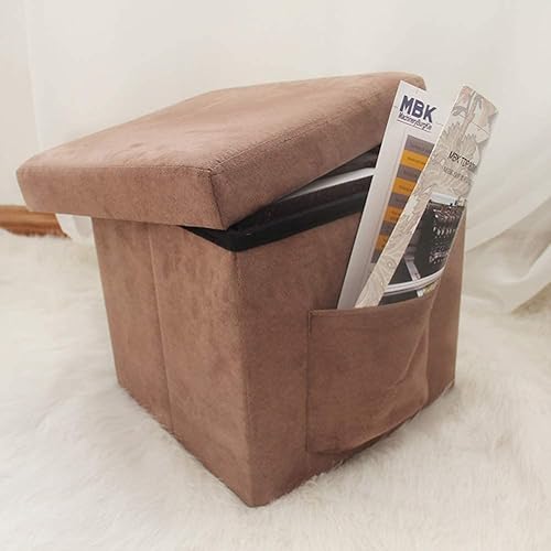 HAPPLiGNLY Cubo otomano de almacenamiento falso de Suecia, plegable, otomanas con tapa, reposapiés acolchado tapizado, color café, 11.8 x 11.8 x