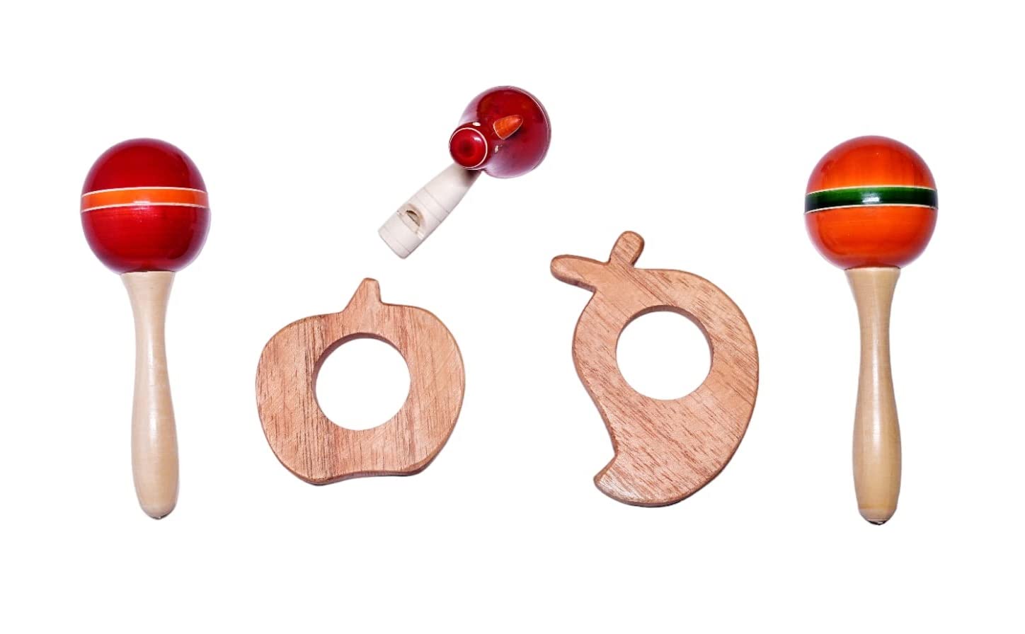 Channapatna Toys Wooden Maraca Rattles & Neem Wood Teethers, Bird Whistle Set of 5 - Colourful Musical Instrument Rattle Toy for Baby and Kids (0-3 Years) - Non-Toxic, Hold and Shake Toy (B0C6J68L1Z) Amazon Price History, Amazon Price Tracker