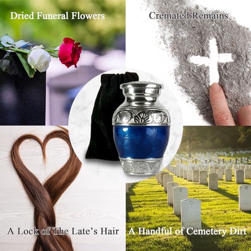 Image of Small Urn for Human Ashes Keepsake - Mini Urn for Ashes - Handcrafted Blue Keepsake Urns - Memorial Ash Holder Tribute