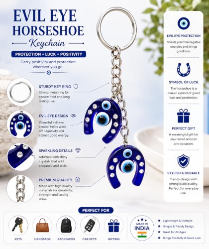 Image of GJ Premium Turkish Evil Eye Keychain for Car, Bike & Home | Nazar Protection Keychain, Good Luck Charm | Spiritual Metal Key chain for Men & Women