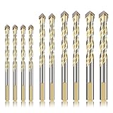 QLOUNI 10 PCS Masonry Drill Bit Set Tungsten Carbide Tipped Ceramic Tile Drill Bits Twist Drill for Concrete Brick Glass Plastic and Wood Assorted Size 6/8/10/12mm
