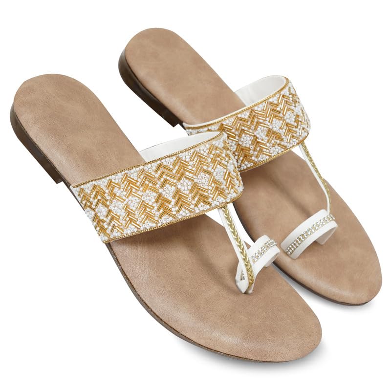 Image of DFR Flip Flops for Women Daily Use Comfortable Ethnic Embroidered Girls Slippers flipflops chappals