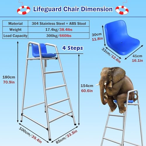 Silla de salvavidas de acero inoxidable resistente 180 cm miniatura 2