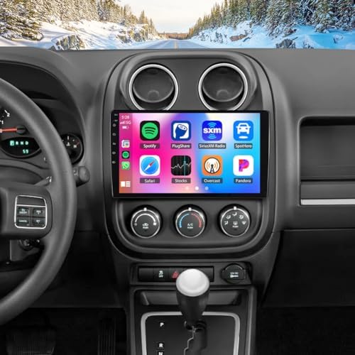 4+64G Car Stereo for Jeep Compass 2009-2013 with Carplay Android Auto, 10.1 Inch Touchscreen GPS Navigation Wifi Bluetooth 32EQ FM Radio Mirror Link Split Screen SWC Backup Camera Mic