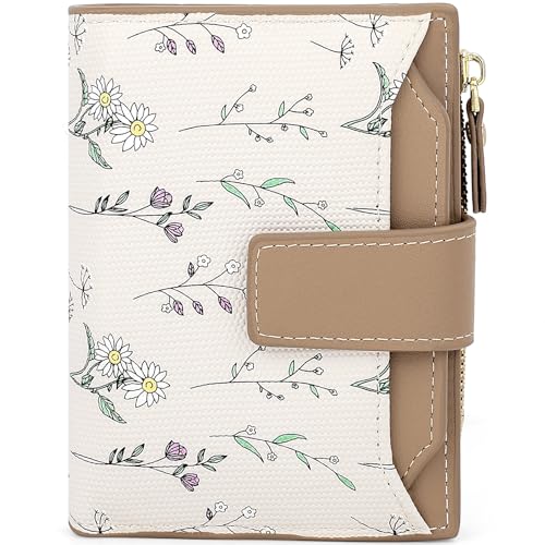 Cute Brown Flower Wallet for Women Small Kawaii Coin Purse with ID Window Lightweight and Stylish Design Compact Cash Wallet for Ladies