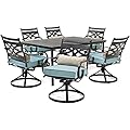 Hanover Montclair 7-Piece Outdoor Dining Set with 6 Swivel Rockers, Ocean Blue Cushions and Stamped Steel Rectangular Dining Table, Patio Dining Set for 6, Premium All-Weather Patio Furniture for Deck
