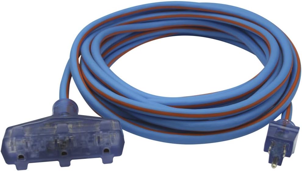 Prime LT630825 Ultra Heavy Duty 25-Foot Triple Tap Artic Blue All-Weather TPE Extension Cord