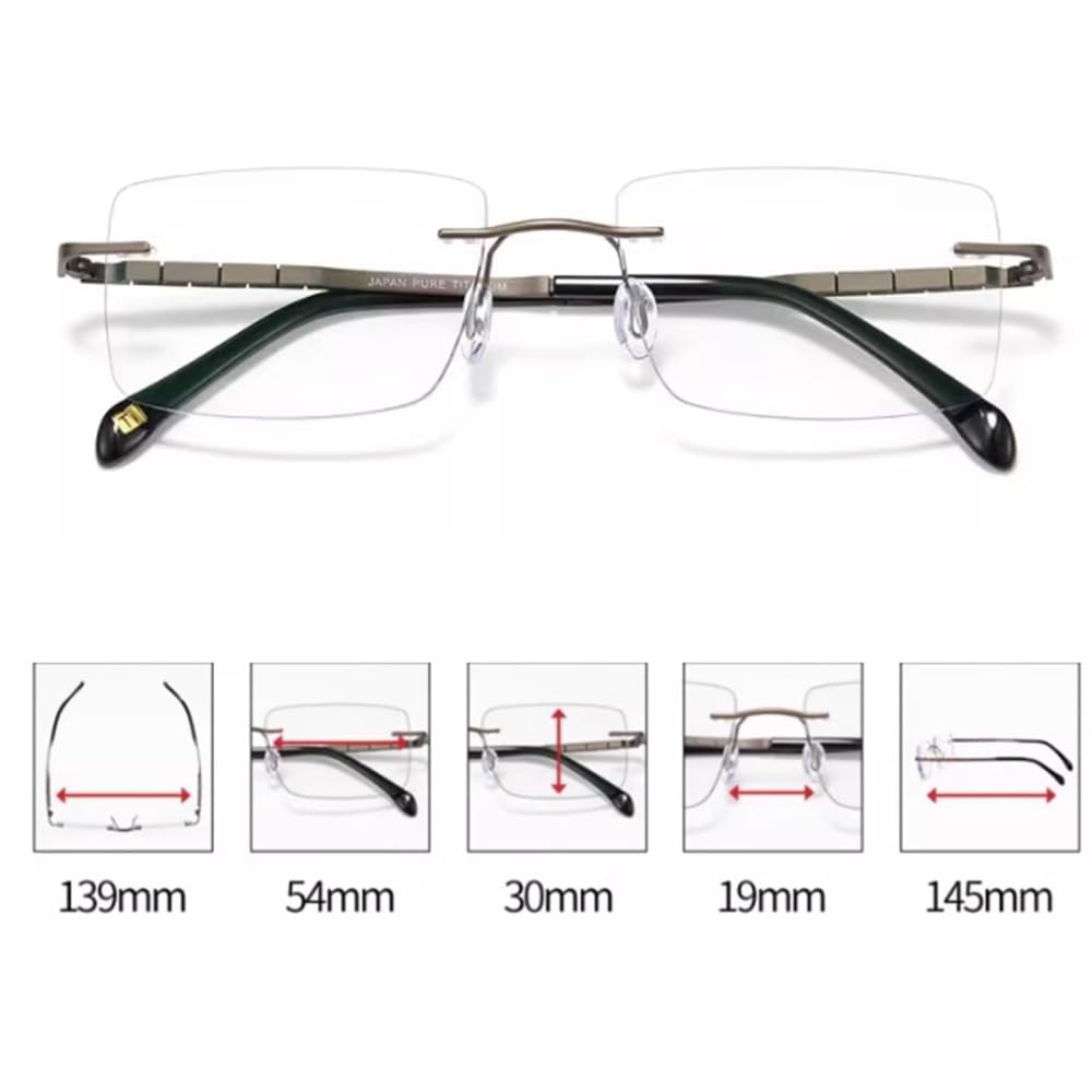 NILZA Randlos Sonnenleser Lesebrille Unisex Lesesonnenbrille Rahmenlose Sonnenbrille Multifokale Computerbrille Presbyopie Brille Titanlegierung (Size : 2.0X)