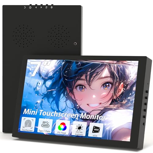 Image of Small Monitor Touchscreen 7 Inch HD 1280x800 Type C HDMI Ports Mini Portable Monitor IPS LED Display for PC Laptop Ras Pi, Built-in Speakers
