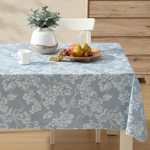 Lintex Home Bargains Plus 60 x 120 Inch Rectangle Vinyl Tablecloth with Flannel Backing, Traditional Grapevine Print, Waterproof Indoor Outdoor Dining Room, Party and Banquet Table Cover, Blue