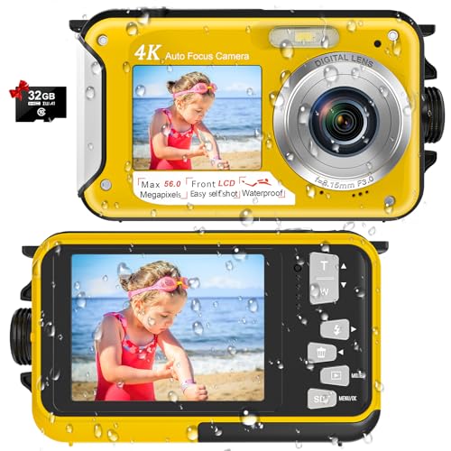 Amazon | YISENCE 4Kデジタルカメラ 11フィート 水中カメラ 32GBカード