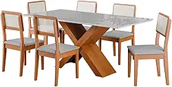 Conjunto de Mesa Sala de Jantar Tampo com Vidro 1,80m Grécia 6 Cadeiras Santiago Madeirado/Cinza