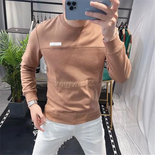 Simple Men O-Neck Solid Spliced Casual Long Sleeve Slim Pullovers Sweatshirts Tops2