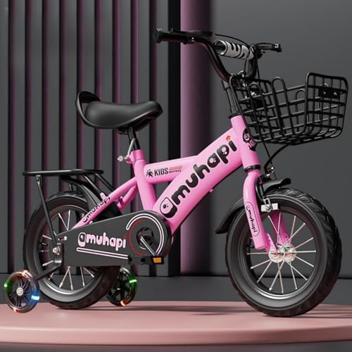 GRSMIS子供用自転車 2 3 4 5 6歳12、 14、 16、18、20インチ ジュニア用自転車 ゴムタイヤを装備 高さ調節可能で男の子にも女の子にも誕生日プレゼントに最適です (18インチ(高さ110?130cm),ピンク)