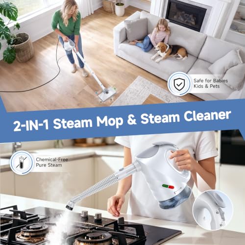 Image of Steam Mop & Detachable Handheld Steam Cleaner | 10s Fast Heat-Up, 248F Deep Cleaning, 8 Accessories, 320ml Tank with Swivel Head Mop for Car Accessories Floor Home, White