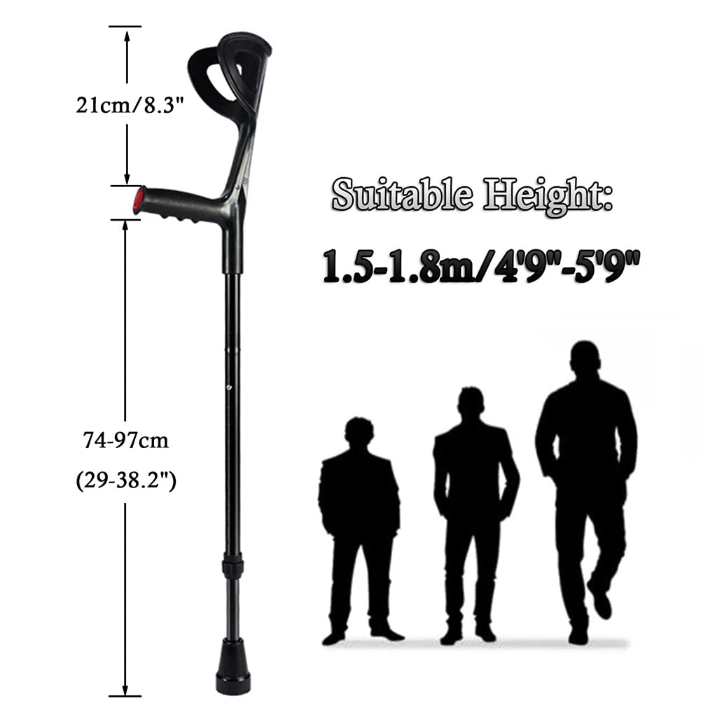 Muletas de Antebrazo Plegables, Regulables en Altura, Muletas Ortopédicas para Mujer, Muletas Ergonómicas para Hombre, Muletas Ultraligeras Antideslizantes (Color : Zwart, Size : 2PCS)
