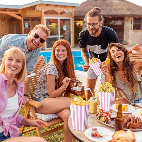 Image of Popcorn Boxes for Party (40pk) Paper Popcorn Buckets pink and White Popcorn Bags for Popcorn Machine, Movie Theater Decor Popcorn Container, Carnival Circus Party Popcorn Bowl (40 Boxes large)