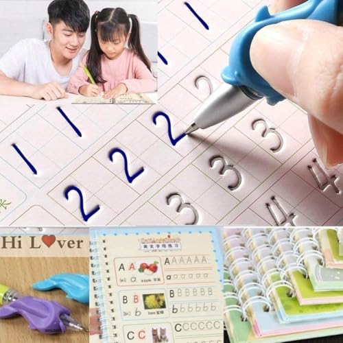 Image of Sank Magic Practice Copybook, (4 Book & 10 REFILL) Number Tracing Book for Preschoolers with Pen, Calligraphy Copybook Set Practical Reusable Writing Tool