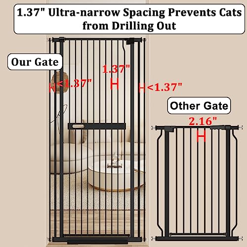 WAOWAO 61.02" Extra Tall Cat Pet Gate 30.11-42.51" Wide Pressure Mounted Walk Through Swing Auto Close Safety Black Metal Baby Toddler Kids Child Dog Pet Puppy Cat for Indoor Stairs,Doorways