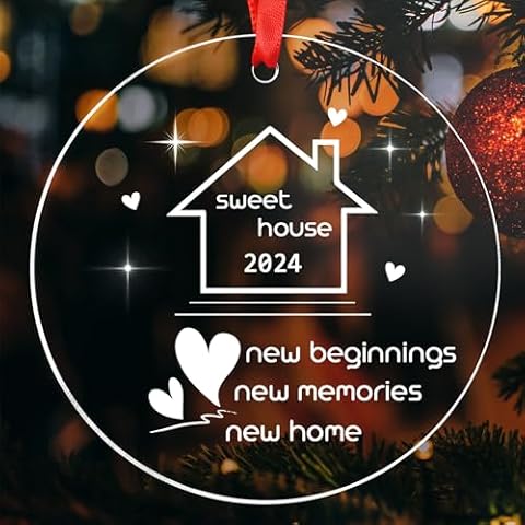 New Home Ornament 2024 - Housewarming Gifts, 2024 Sweet Home Ornament, New House Presents for Women, Couple - New Home Gift Ideas 2024 for Christmas, Acrylic Ornament Cover