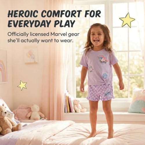 Image of Marvel Girls T-Shirt and French Terry Shorts Outfit Set Toddler to Big Kid Sizes (2T - 14-16)