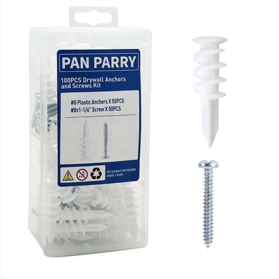 Wall Anchors, Drywall Anchors and Screws Kit #8 100PCS Self Drilling Drywall Anchor and Screws for Drywall, Sheetrock, Plaster Wall Hanging and