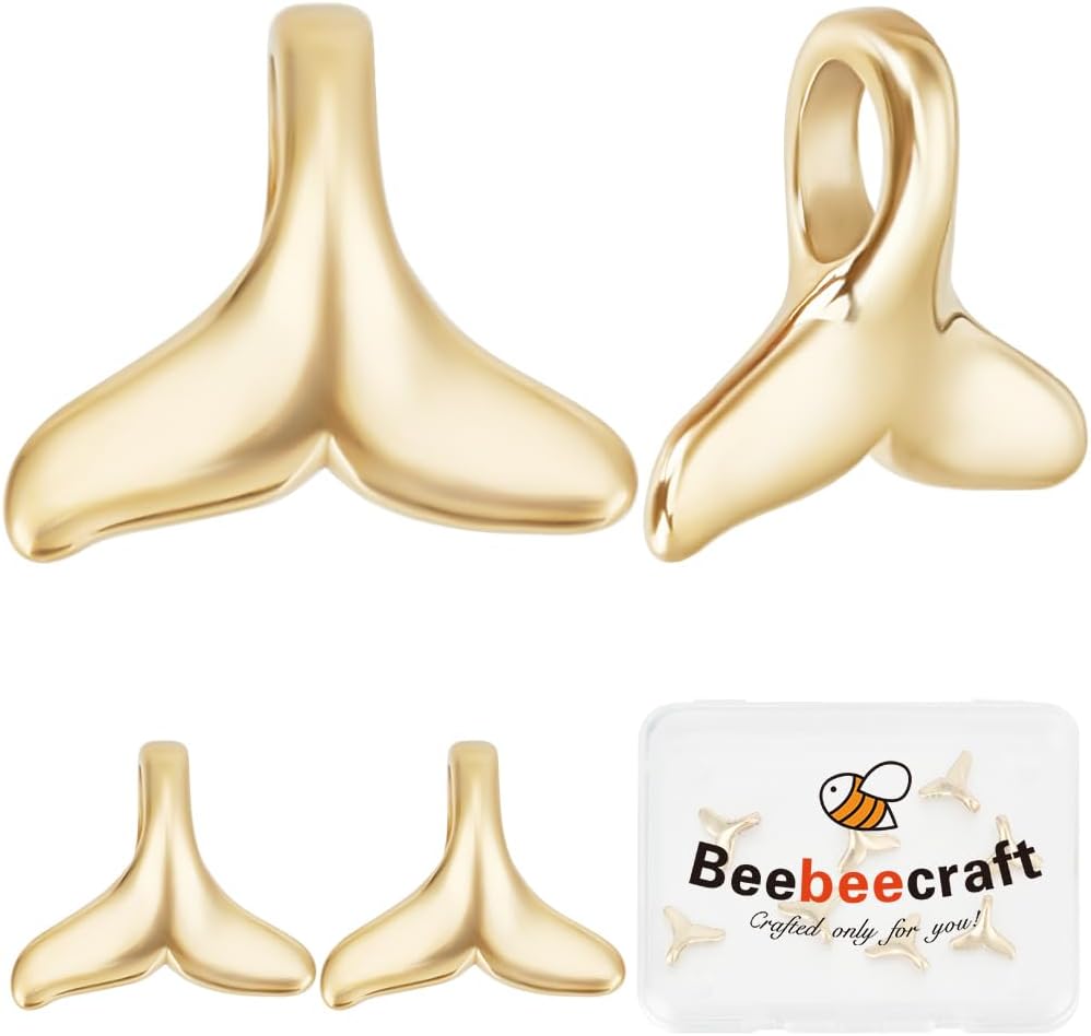 Beebeecraft 1 Box 10Pcs Jewelry Whale Tail Charms Mermaid Charm 14K Gold Plated Stainless Steel Fishtail Sea Ocean Marine Animal Pendants Charms for Jewelry Making Charms Necklace Bracelets DIY Crafts