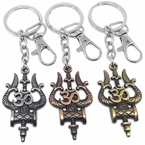 Image of Aura Lord Shiva Shankar Bholenath Mahadev Damru Om Trishul Keychain For Men Women Boys Girls Shivratri Husband Wife Metal Hook Keychain