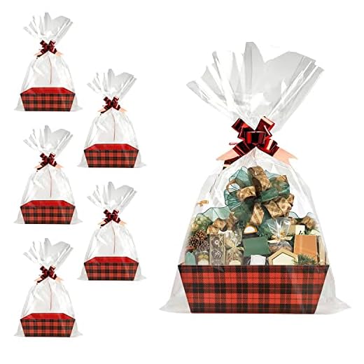 Cesta para presentes vazia, 5 peças resistente faça você mesmo cesta de presente em massa bandeja de mercado kraft cesta de papelão com alças, kit de cesta de presente suprimentos envoltório para encher para aniversários de casamento de natal dos namorados